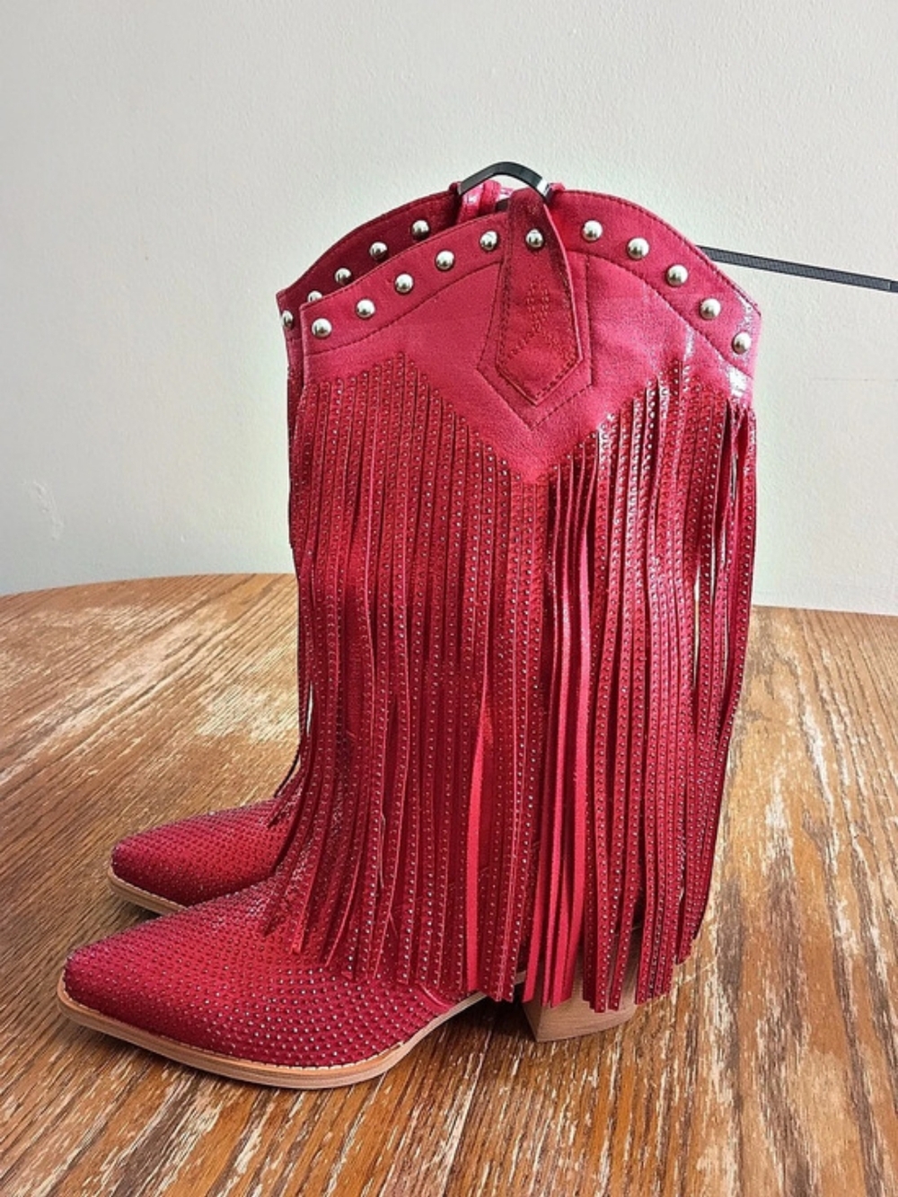 Red Rhinestone  Fringe Cowboy Boots - Picture 3 of 6